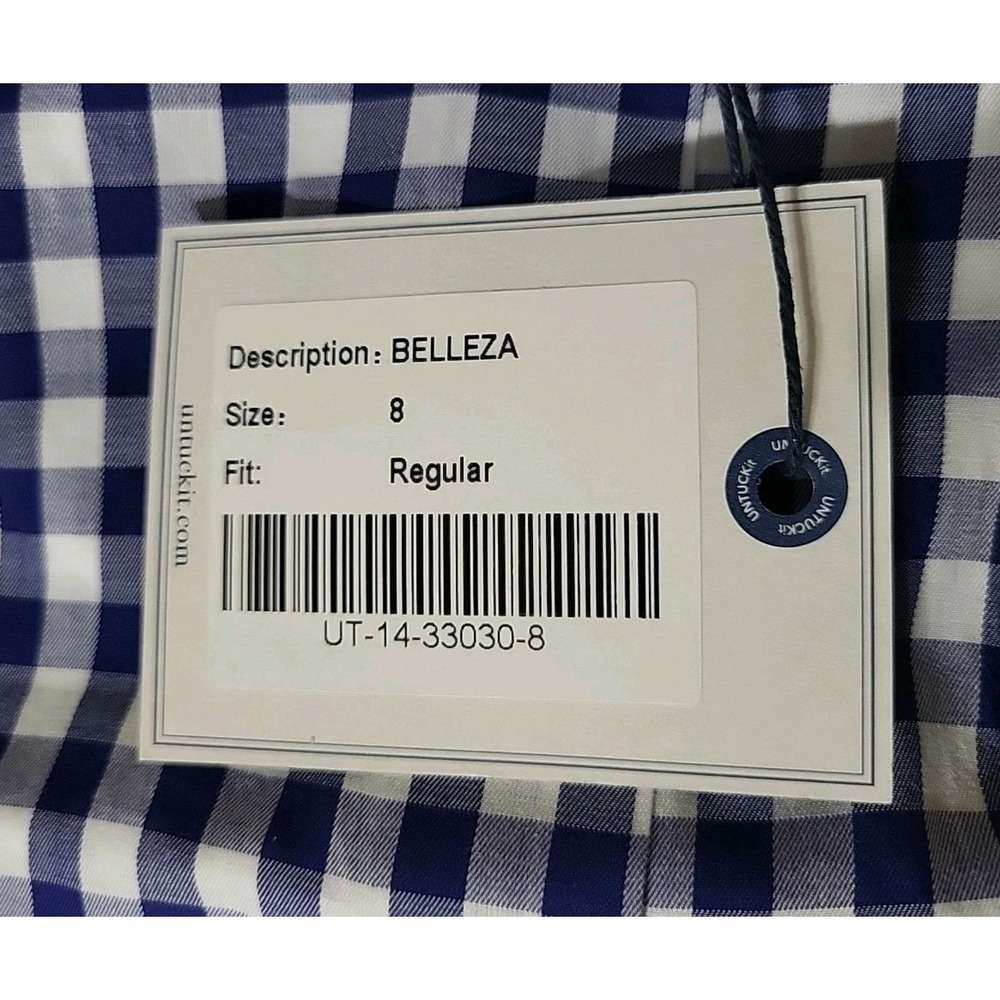 UNTUCKit 8 NWT BELLEZA Navy - Cotton Check Button-Up Shirt Lightweight - Spring - Picture 3 of 7